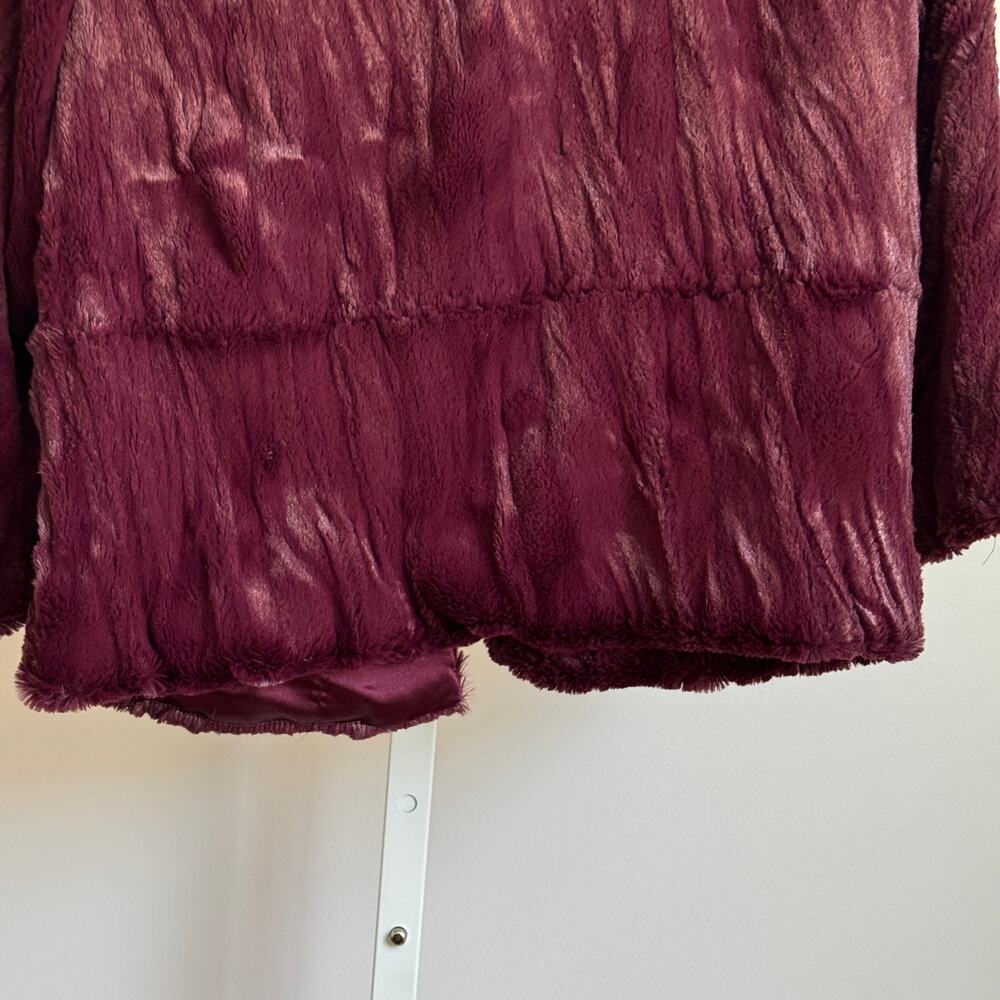 Rachel Roy sz‎ S cropped Y2k style Burgundy faux Fur Coat - Picture 8 of 8